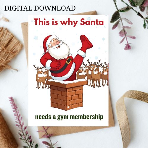 Funny Santa Stuck in Chimney Christmas Card (Instant Download)
