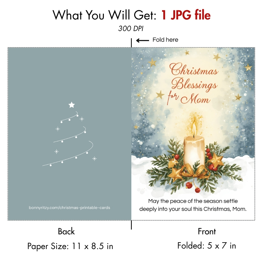 Printable Christmas Blessings Card for Mom - Instant Download