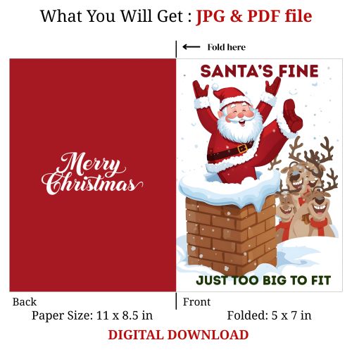 Funny Santa Stuck in Chimney Christmas Card Bundle (Digital Download)