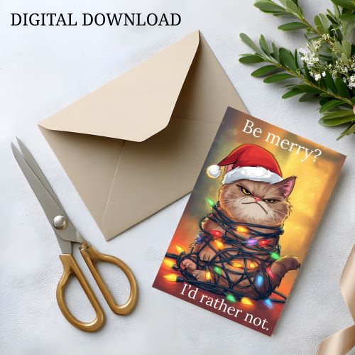 Funny Grumpy Cat Christmas Card | Printable Holiday Humor (PDF, JPG)