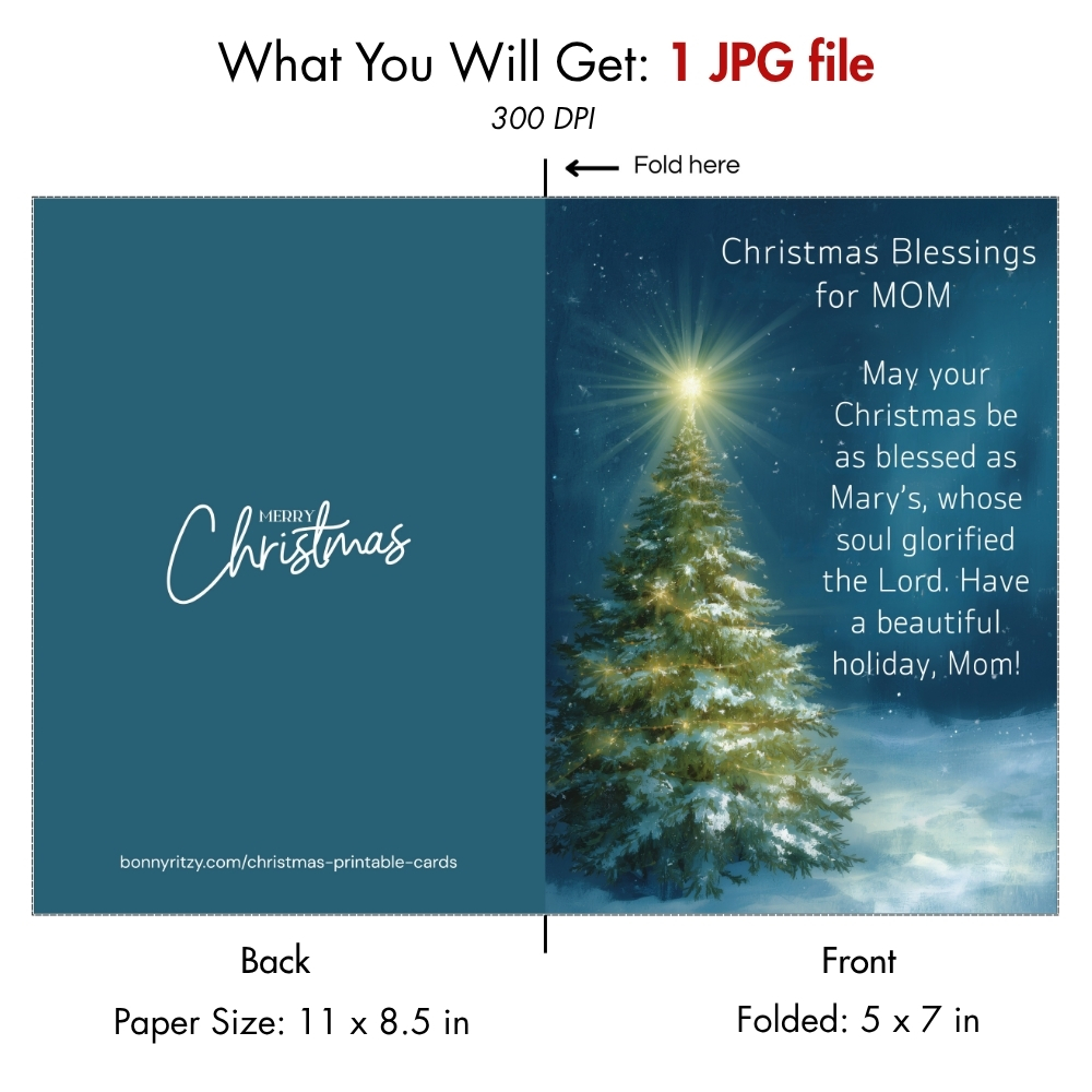 Printable Religious Christmas Card for Mom  -  Instant Download Christian Holiday Greeting