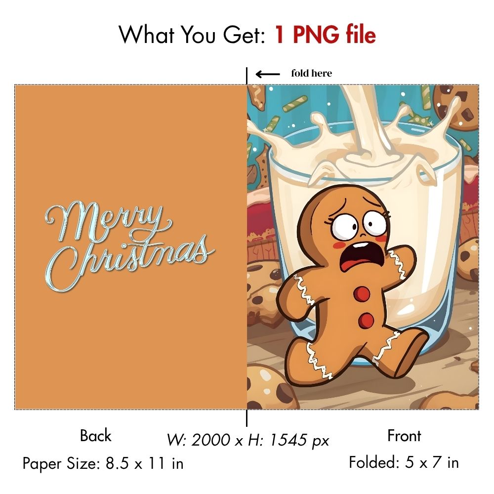 Funny Gingerbread Man Christmas Card — Printable Digital Instant Download