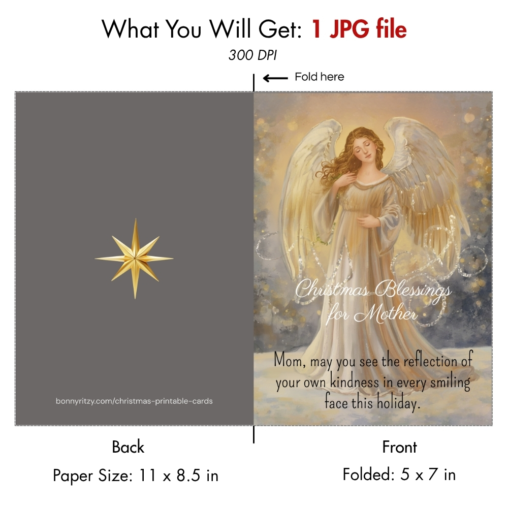 Printable Angel Christmas Card for Mom