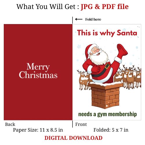 Funny Santa Stuck in Chimney Christmas Card (Instant Download)