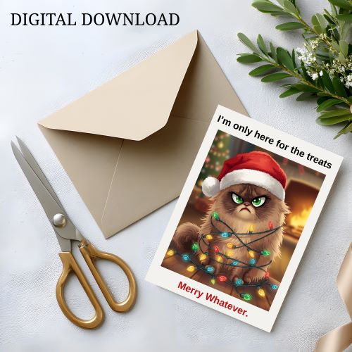 Funny Christmas Cat Card | Grumpy Cat Santa Printable | Instant Download