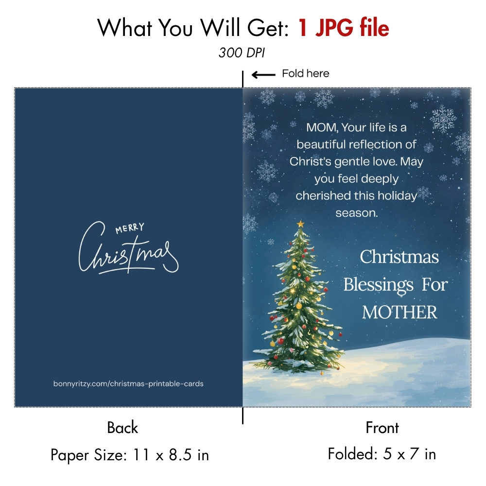 Printable Christian Christmas Card for Mom - Instant Download