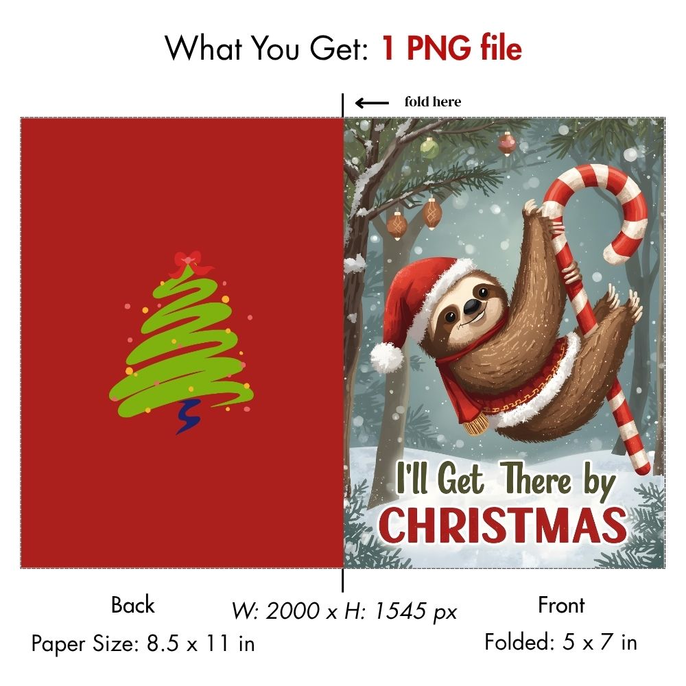 Printable Sloth Christmas Card - Funny Slow Down Holiday Greeting - Digital Download Santa Sloth