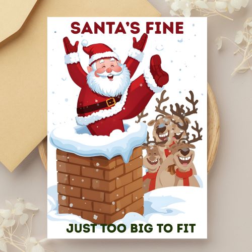 Funny Santa Stuck in Chimney Christmas Card (Instant Download)