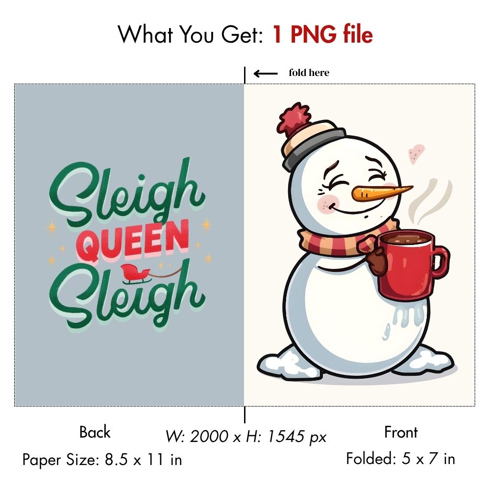 Funny Sleigh Queen Digital Christmas Card | Printable Melting Snowman Holiday Greeting | Instant Download DIY Xmas Card