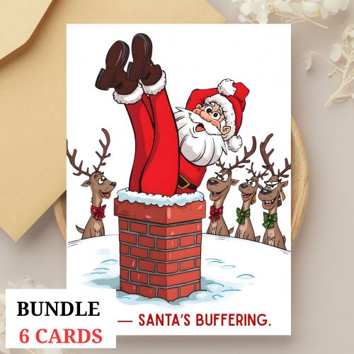 Funny Santa Stuck in Chimney Christmas Card Bundle (Digital Download)