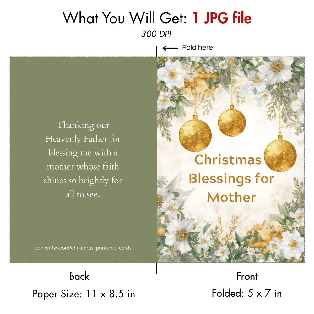 Printable Christian Christmas Card for Mom - 5x7 Digital Download Religious Greeting