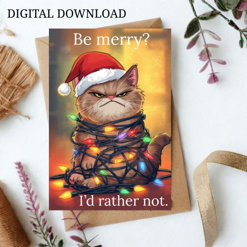 Funny Grumpy Cat Christmas Card | Printable Holiday Humor (PDF, JPG)