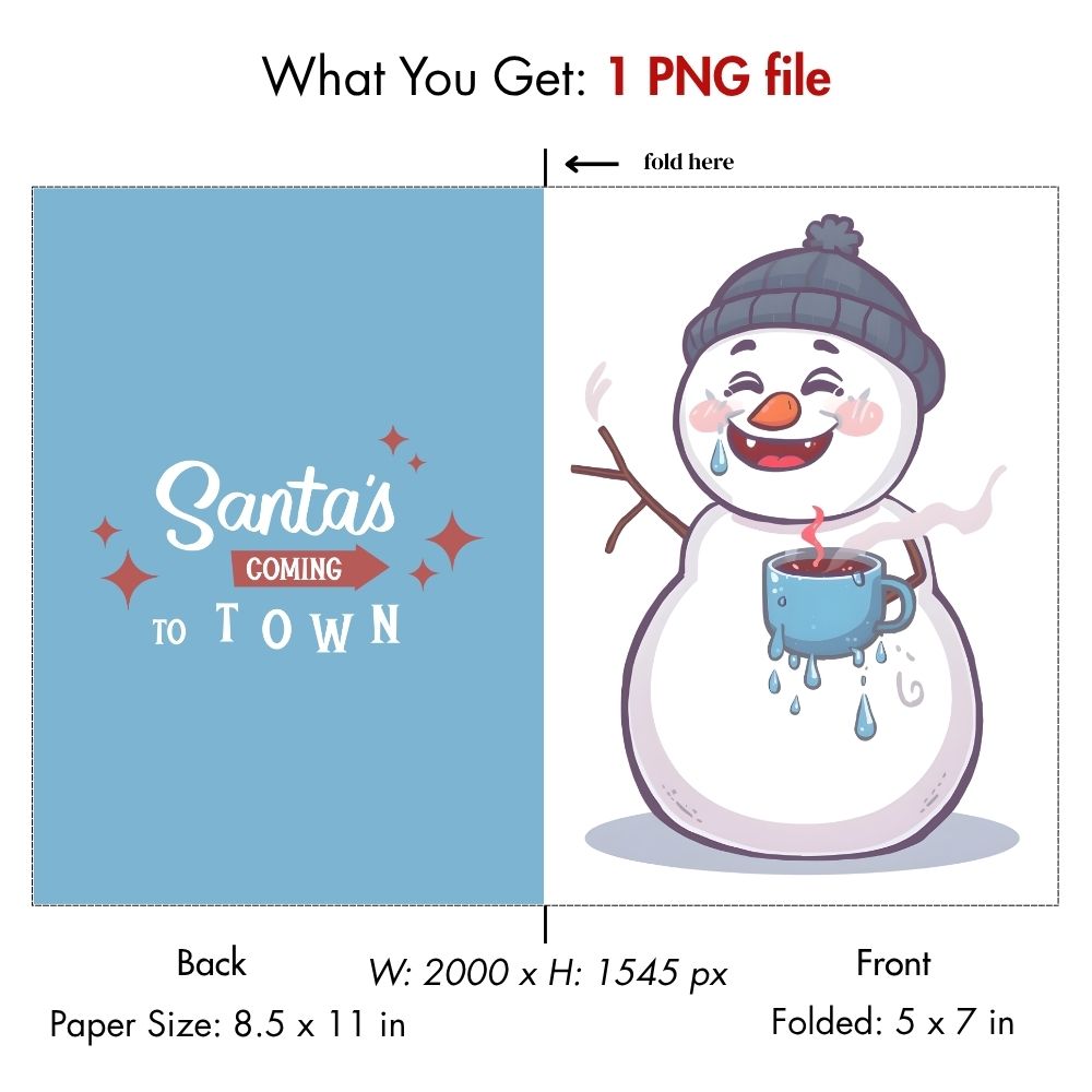 Funny Melting Snowman Christmas Card – Digital Download – Printable Punny Holiday Card for Cocoa Lovers