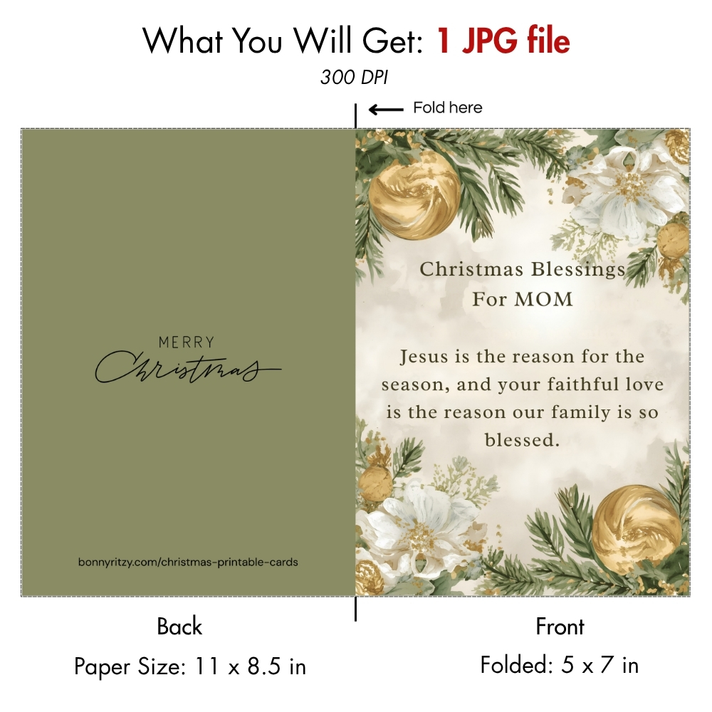 Printable Christian Christmas Card for Mom - Digital Download
