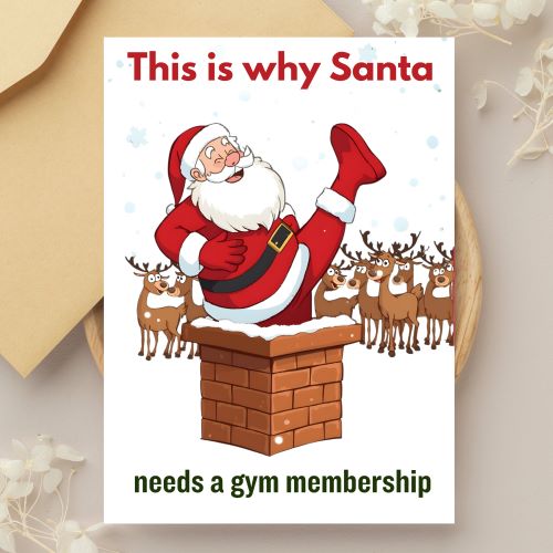 Funny Santa Stuck in Chimney Christmas Card (Instant Download)