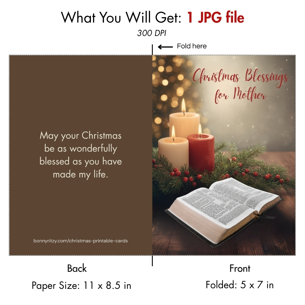 Printable Religious Christmas Card for Mom | Instant Download Christian Holiday Greeting
