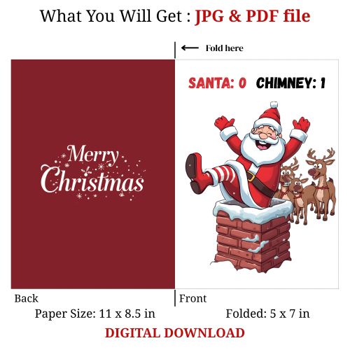 Santa Stuck Chimney Christmas Card Printable | Funny Holiday Card | Xmas Humor | Instant Download