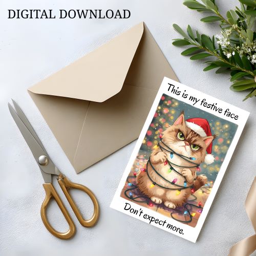 Sarcastic Grumpy Cat Christmas Card | Funny Holiday Printable (PDF & JPG)