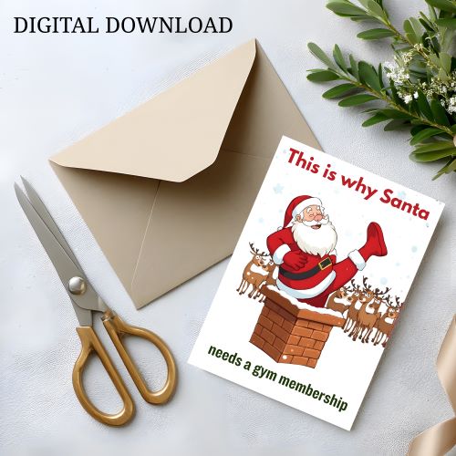 Funny Santa Stuck in Chimney Christmas Card (Instant Download)