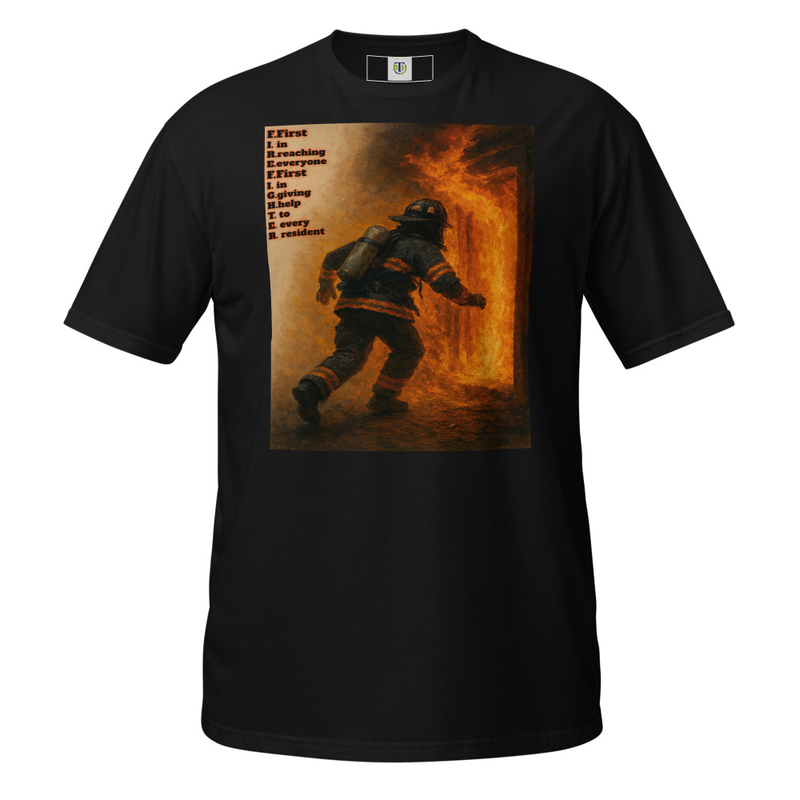 F.I.R.E.F.I.G.H.T.E.R. First in reaching everyone first in giving help to every resident T shirt