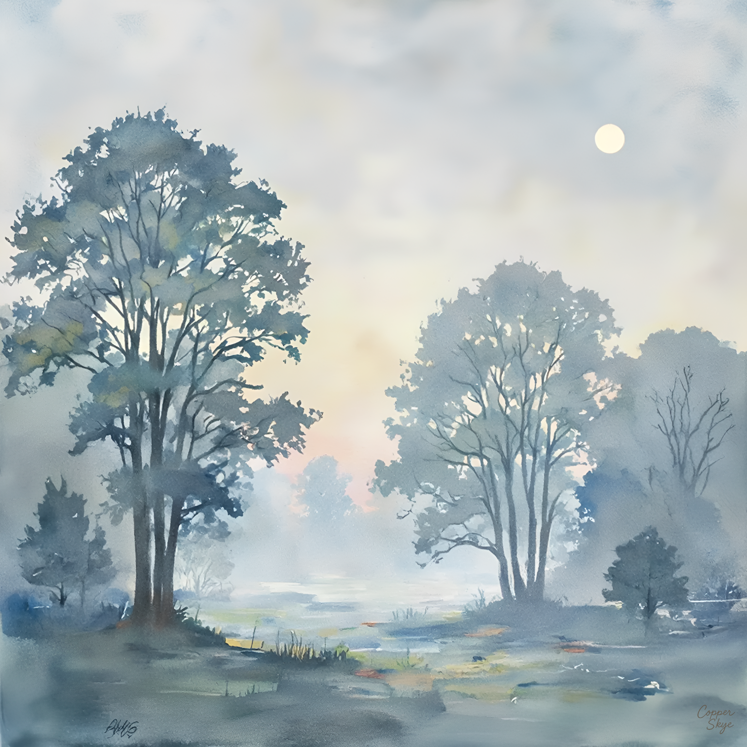 Moonlit Mist — Digital Watercolor Art Download