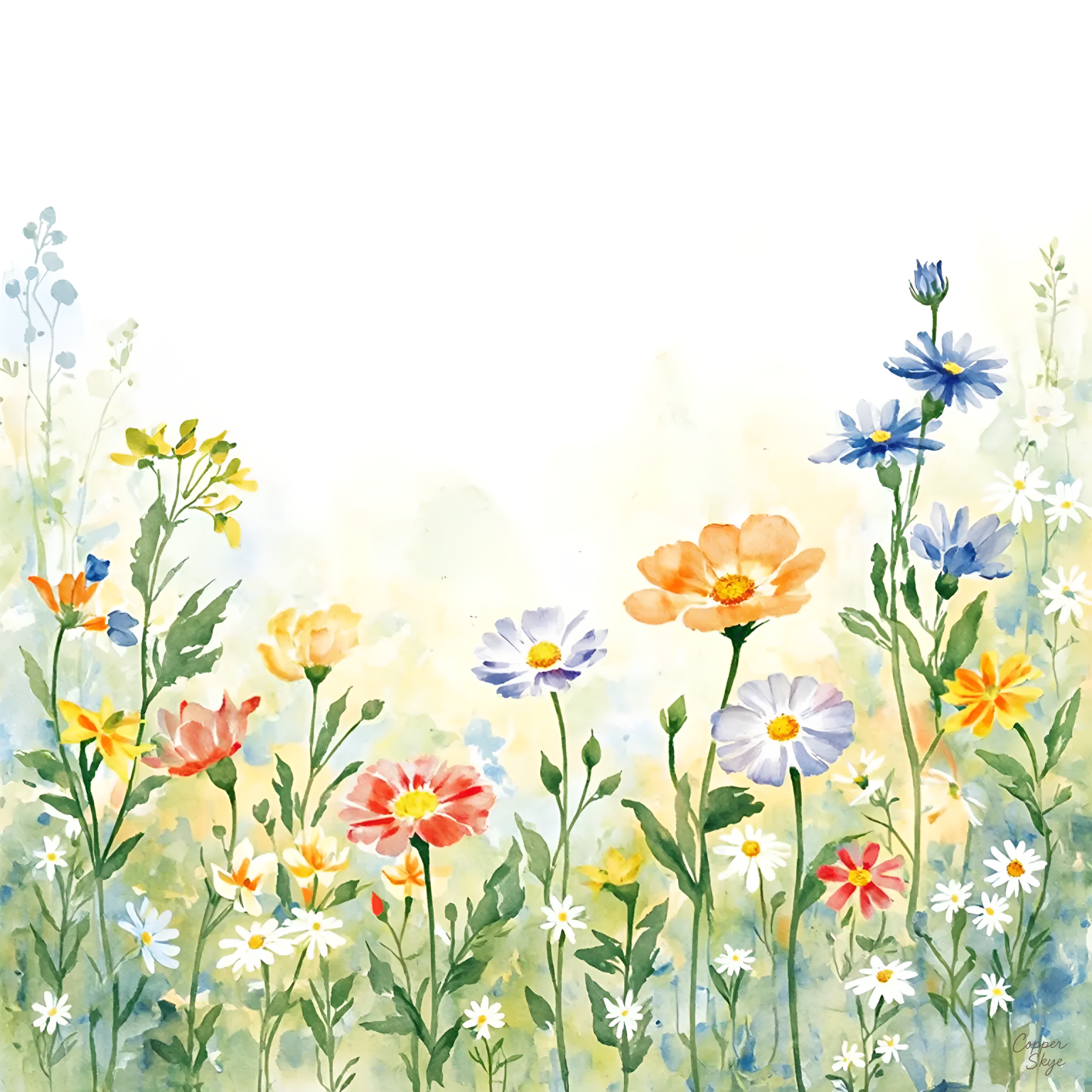 Field of Wildflowers — Digital Watercolor Art Download