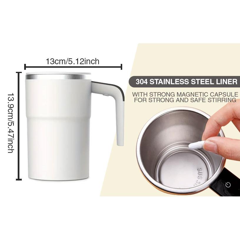 White Self-Stirring Coffee Mug – Rechargeable Travel Tumbler with Temperature Display