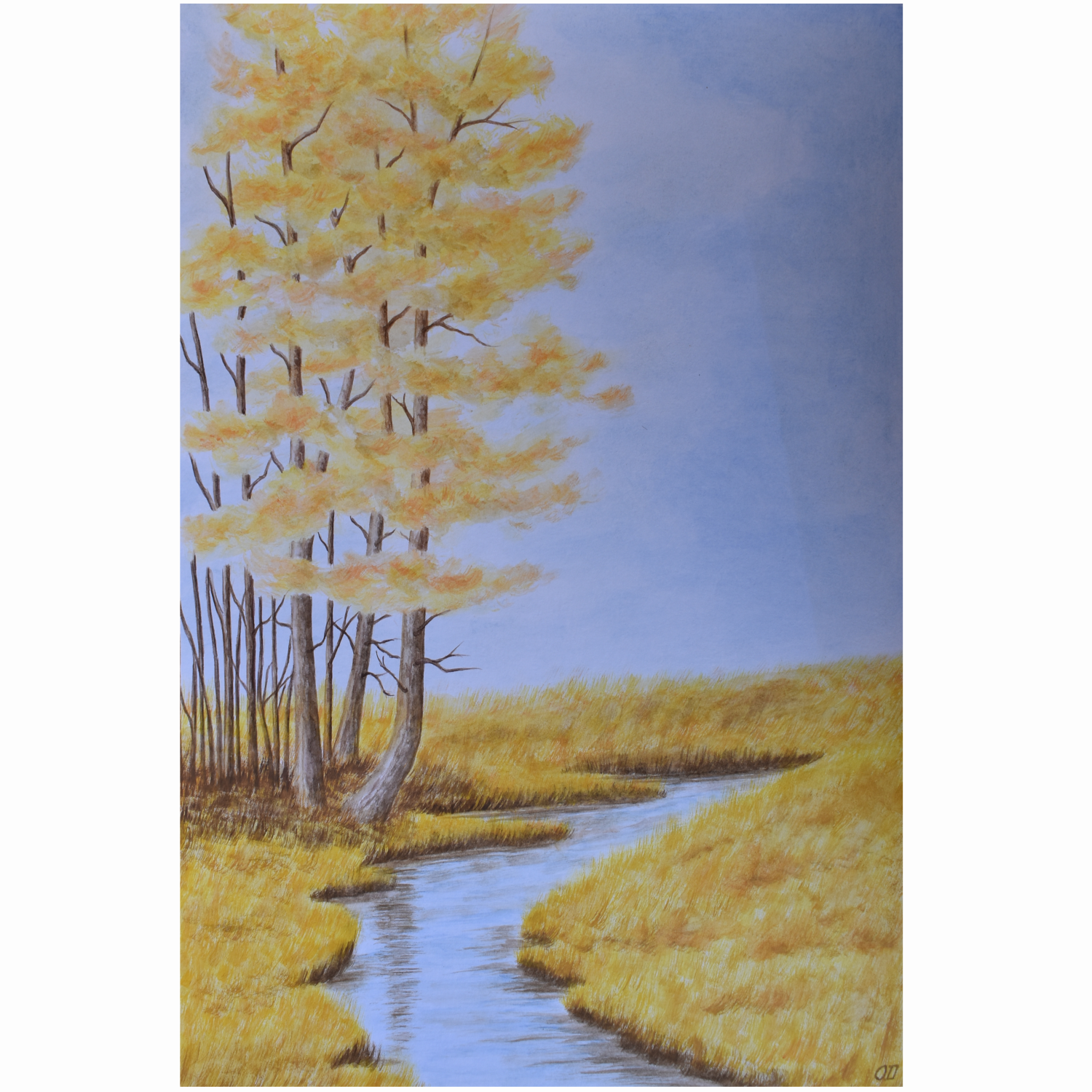 Golden Stream — Original Watercolor by Oskar D.