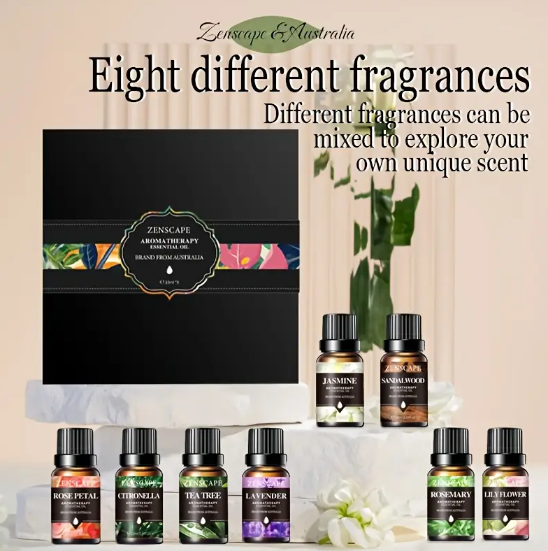 Zen Scape Australia Essential Oil Aromatherapy Set – 8 Flower & Fruit Scents