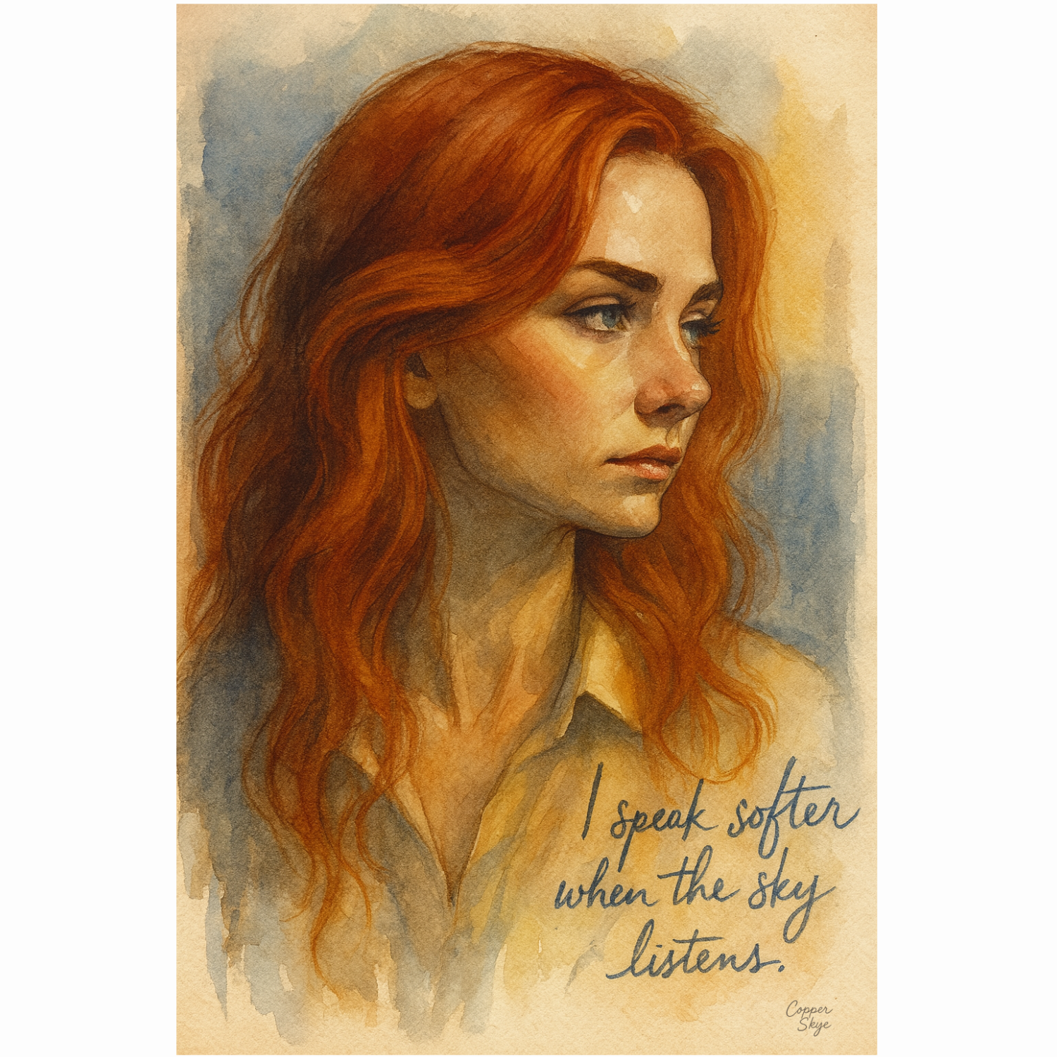 I Speak Softer When the Sky Listens — Digital Watercolor Portrait
