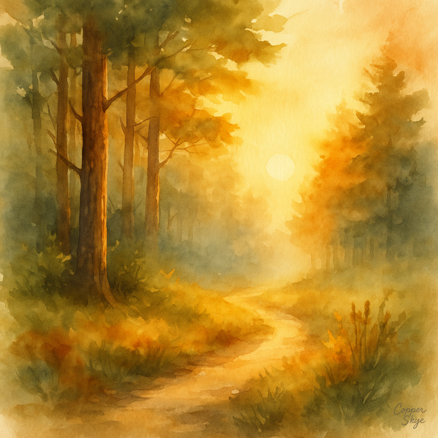 Sunlit Path — Digital Watercolor Download