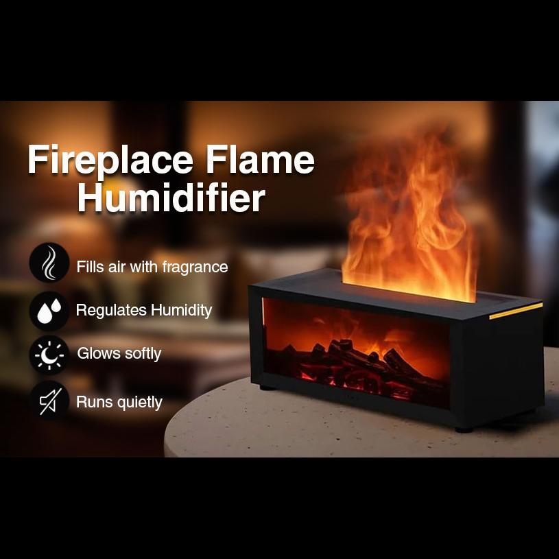 Black Fireplace Flame Humidifier – Simulated Flame Diffuser & Bedroom Mist