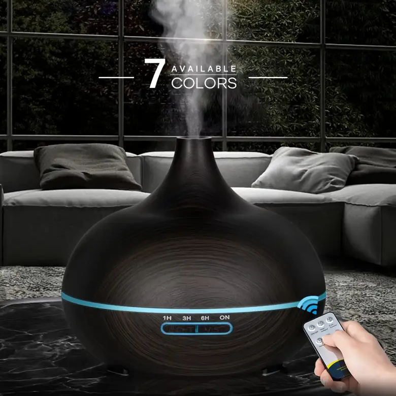 Aromatherapy Essential Oil Diffuser – Dark Wood Grain Ultrasonic with 6 Oils