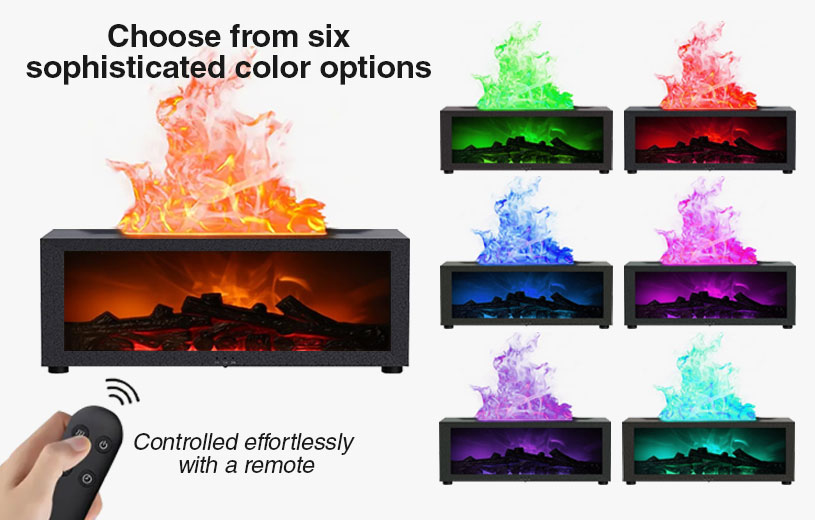 Black Fireplace Flame Humidifier – Simulated Flame Diffuser & Bedroom Mist