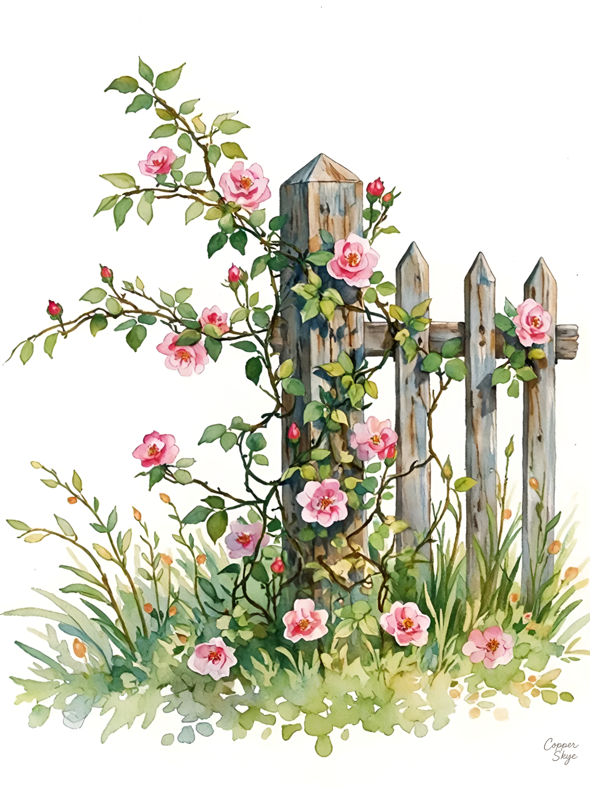Wild Florals by the Fence — Digital Watercolor Download