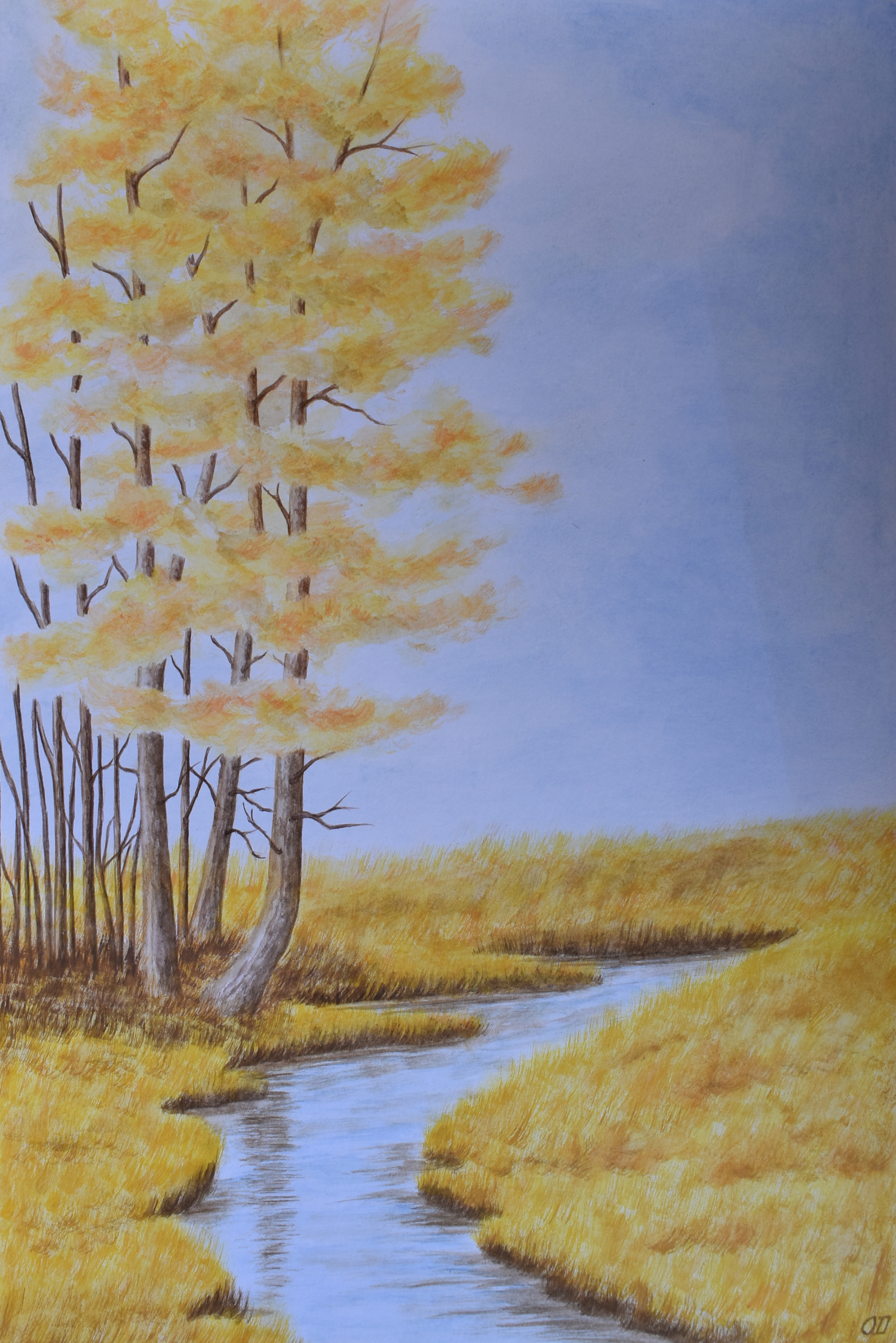 Golden Stream — Original Watercolor by Oskar D.
