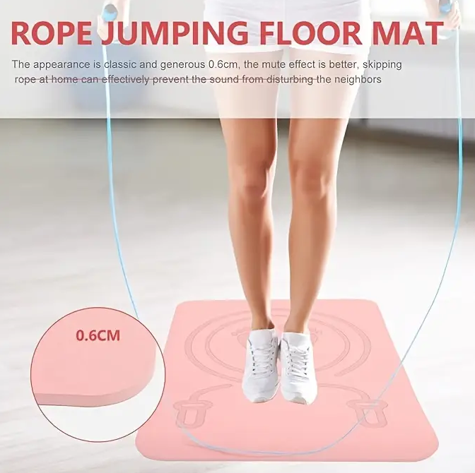 Pink Jump Rope Mat – Shock-Absorbing, Non-Slip TPE Exercise Mat