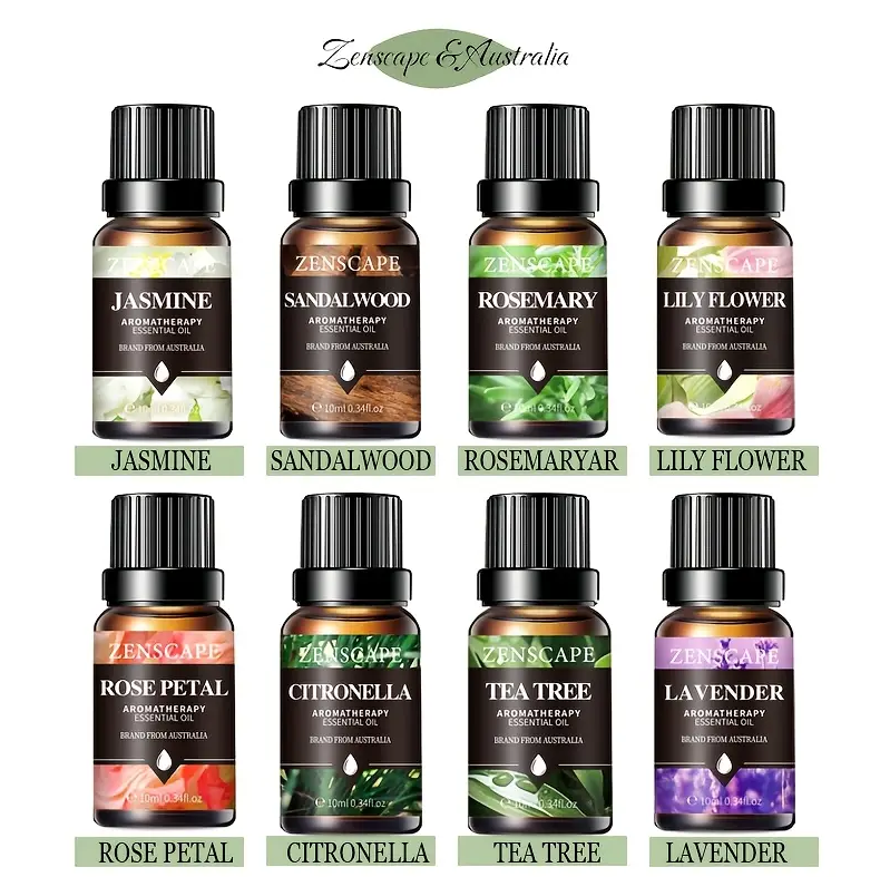 Zen Scape Australia Essential Oil Aromatherapy Set – 8 Flower & Fruit Scents