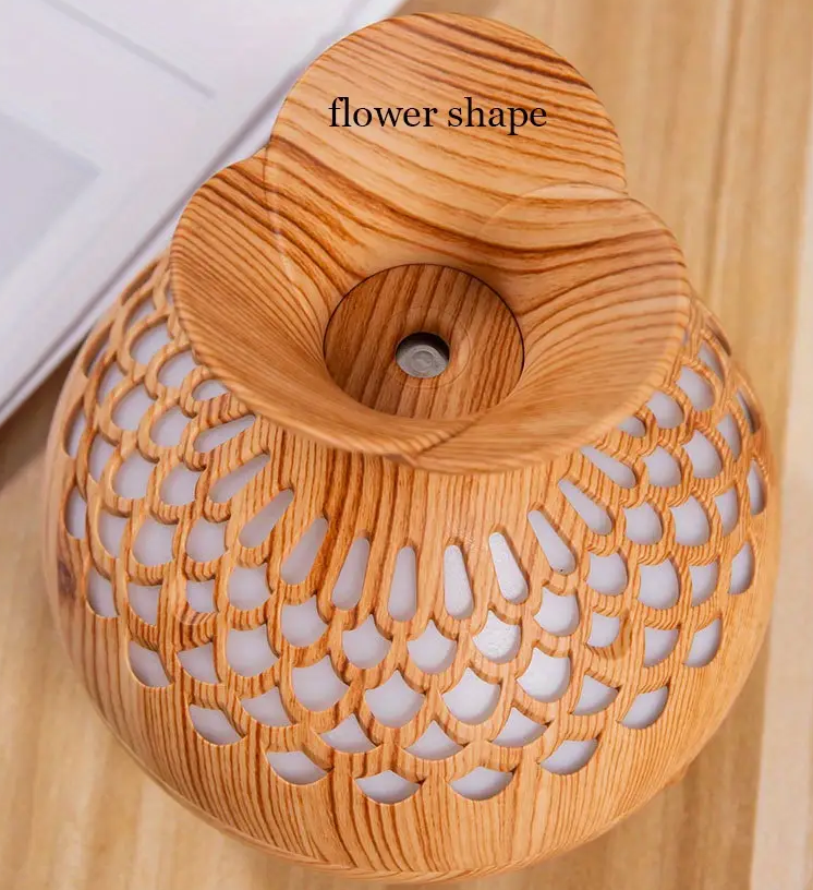 Wooden Flower-Shaped Ultrasonic Humidifier with Colorful LED Light | USB Powered