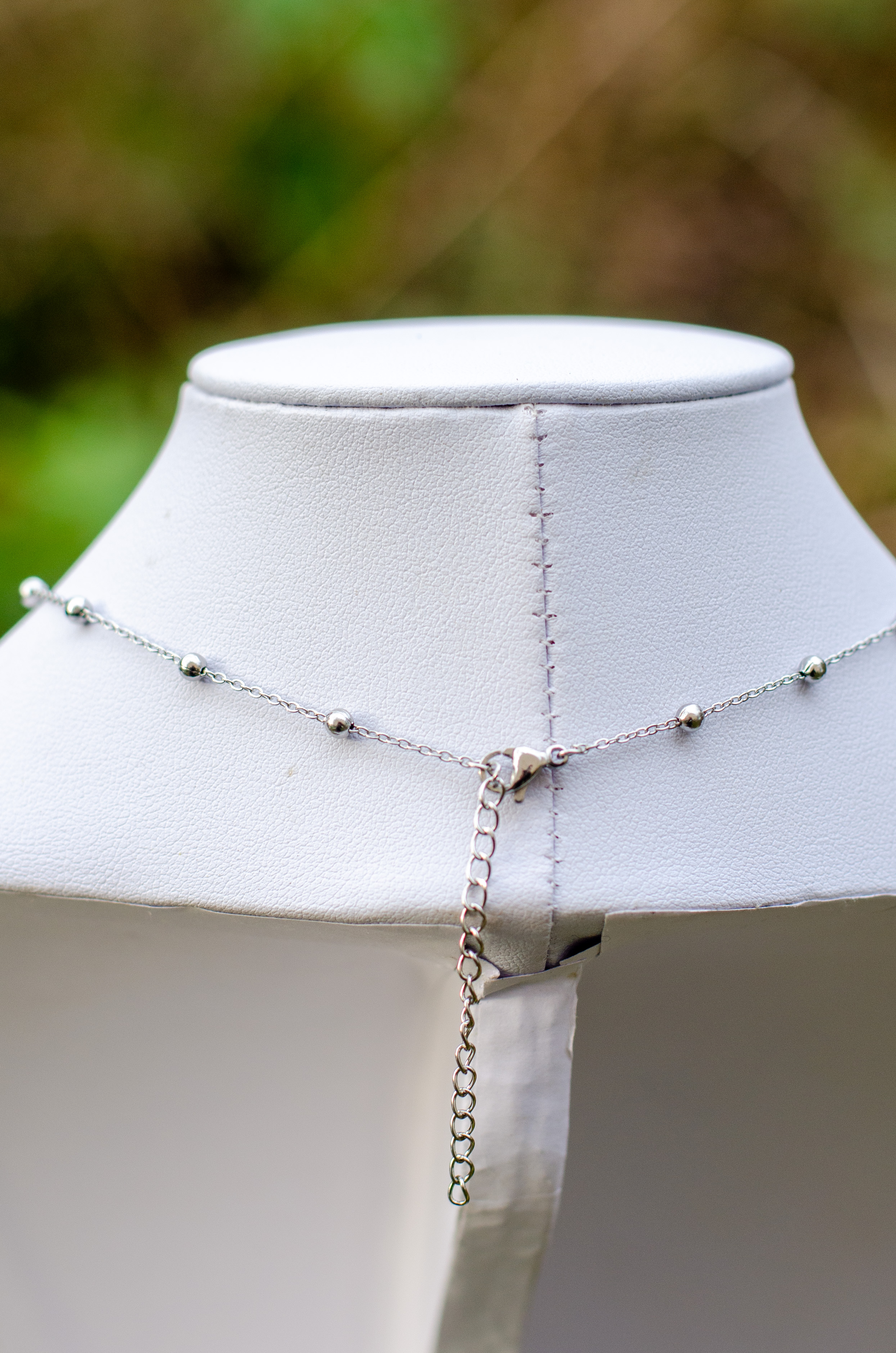 Chaine tour de cou maille Forçat limée et petite boule 3mm + pendentif coeur en céramique Grecque