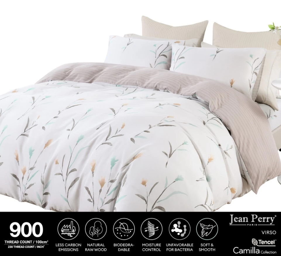 เซตผ้าปูที่นอนแบบรัดมุม TENCEL™ Lyocell - Jean Perry Camilla – ผ้า TENCEL™ 900 เส้นด้าย (ขนาด SUPER SINGLE/ QUEEN/ KING) ค่ะ