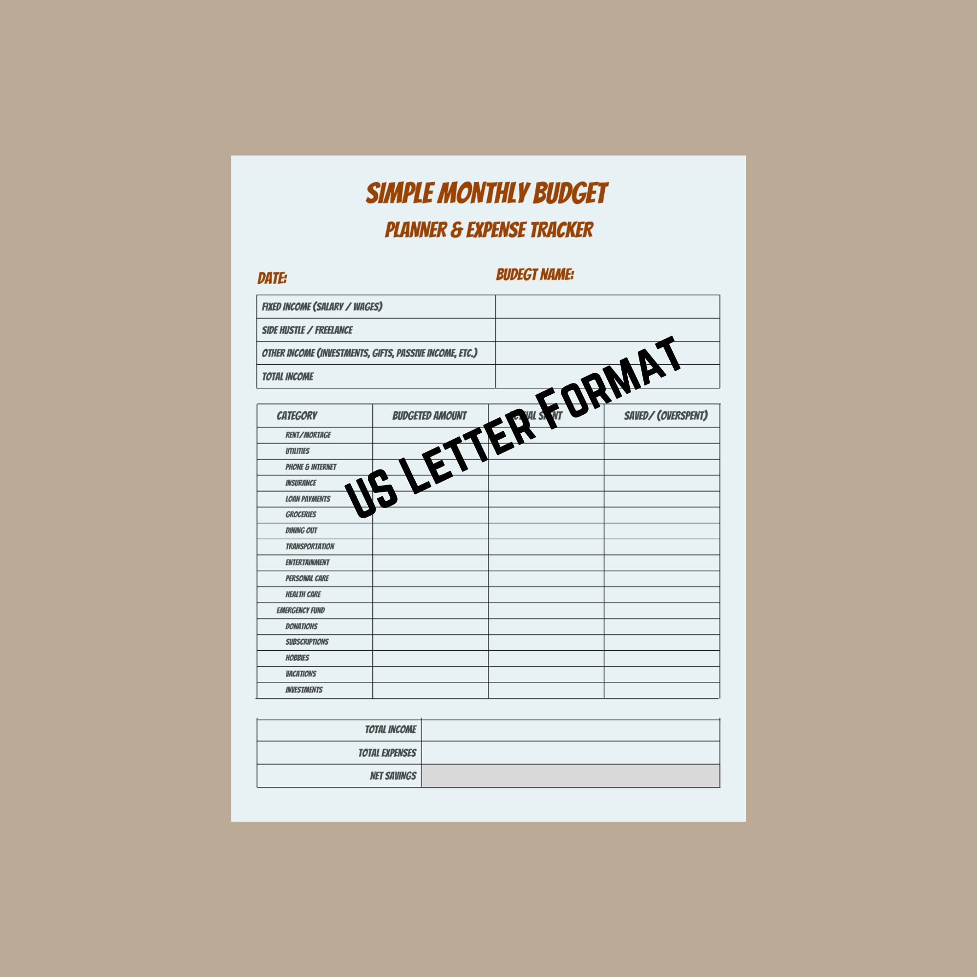 Monthly Budget Planner & Expense Tracker