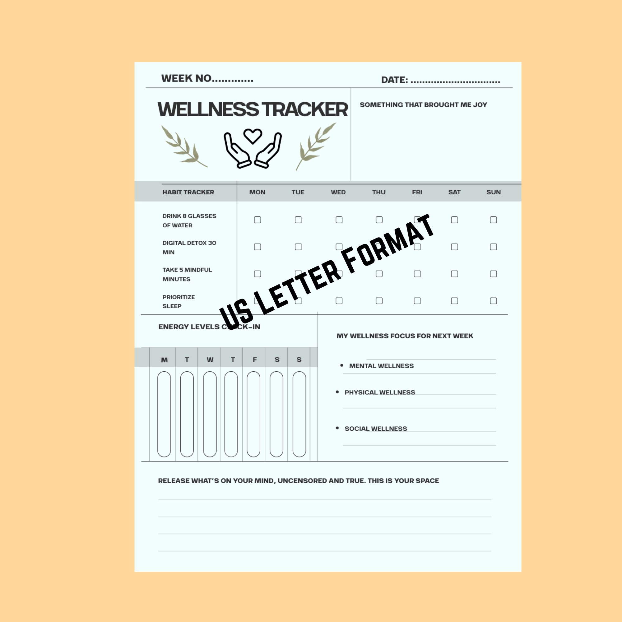 Wellness Habit Tracker | Self-Care Printable Planner | Digital Detox & Mindful Living