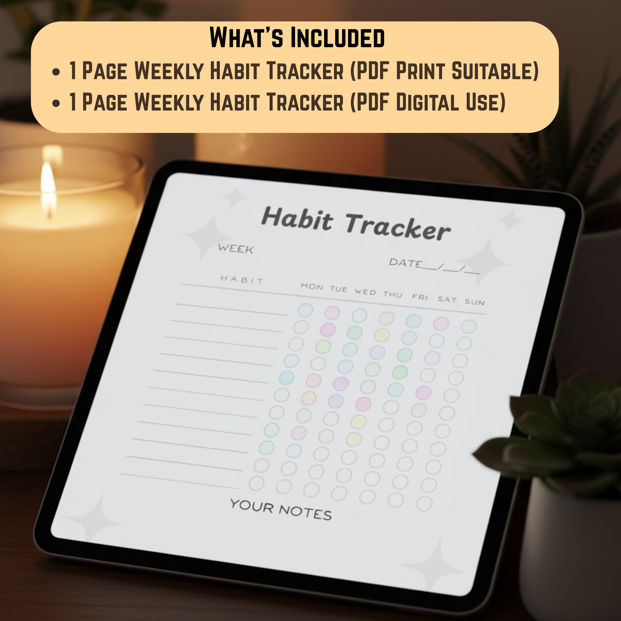 Wellness Habit Tracker | Self-Care Printable Planner | Digital Detox & Mindful Living