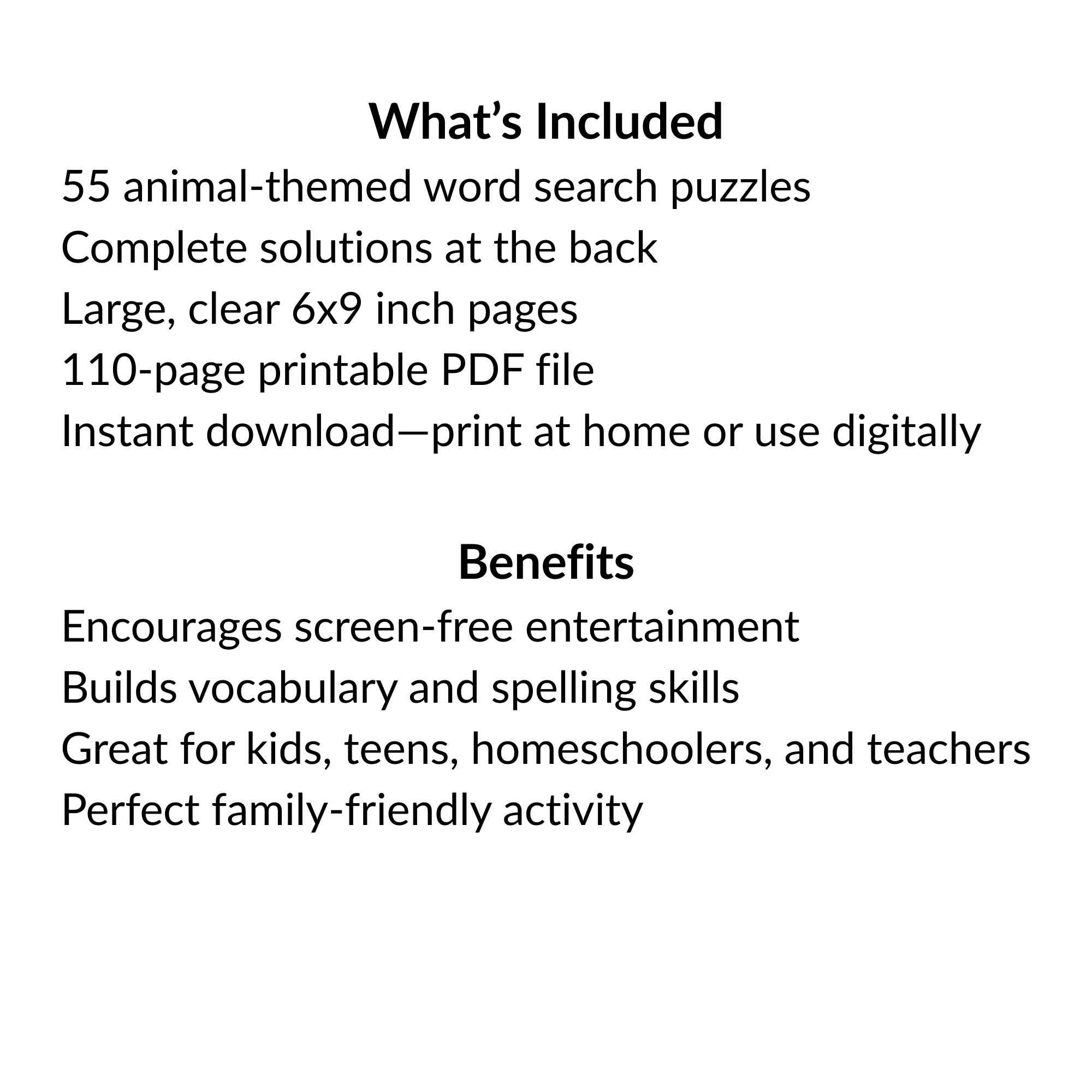 Animals Word Search for Kids & Teens (55 Puzzles, Printable PDF, 6x9)