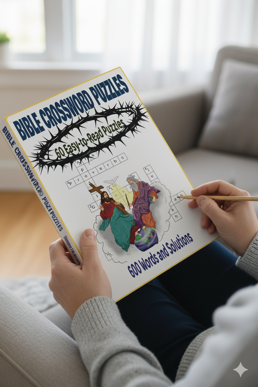 Bible-Themed Crossword Puzzle Book (60 Puzzles, Printable PDF, 6x9)