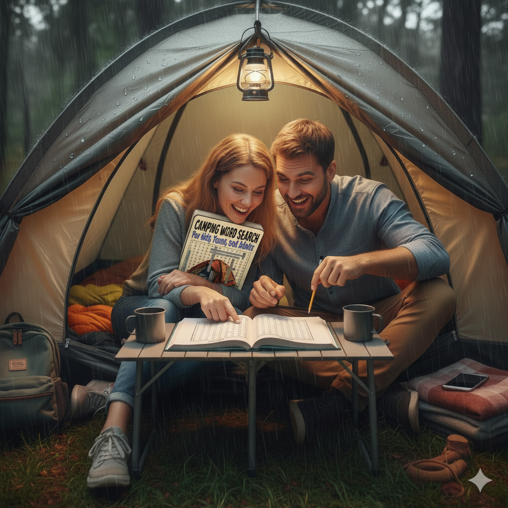 Camping Word Search Puzzle Book (55 Puzzles, Printable PDF, 6x9)