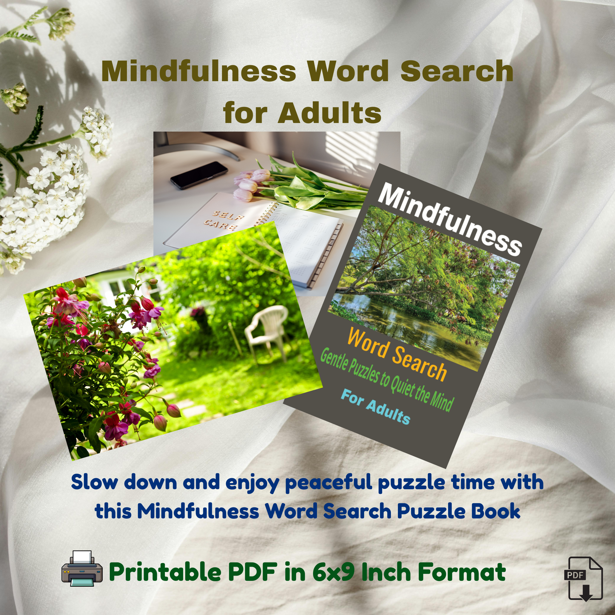 Mindfulness Word Search for Adults (55 Puzzles, Printable PDF, 6x9)