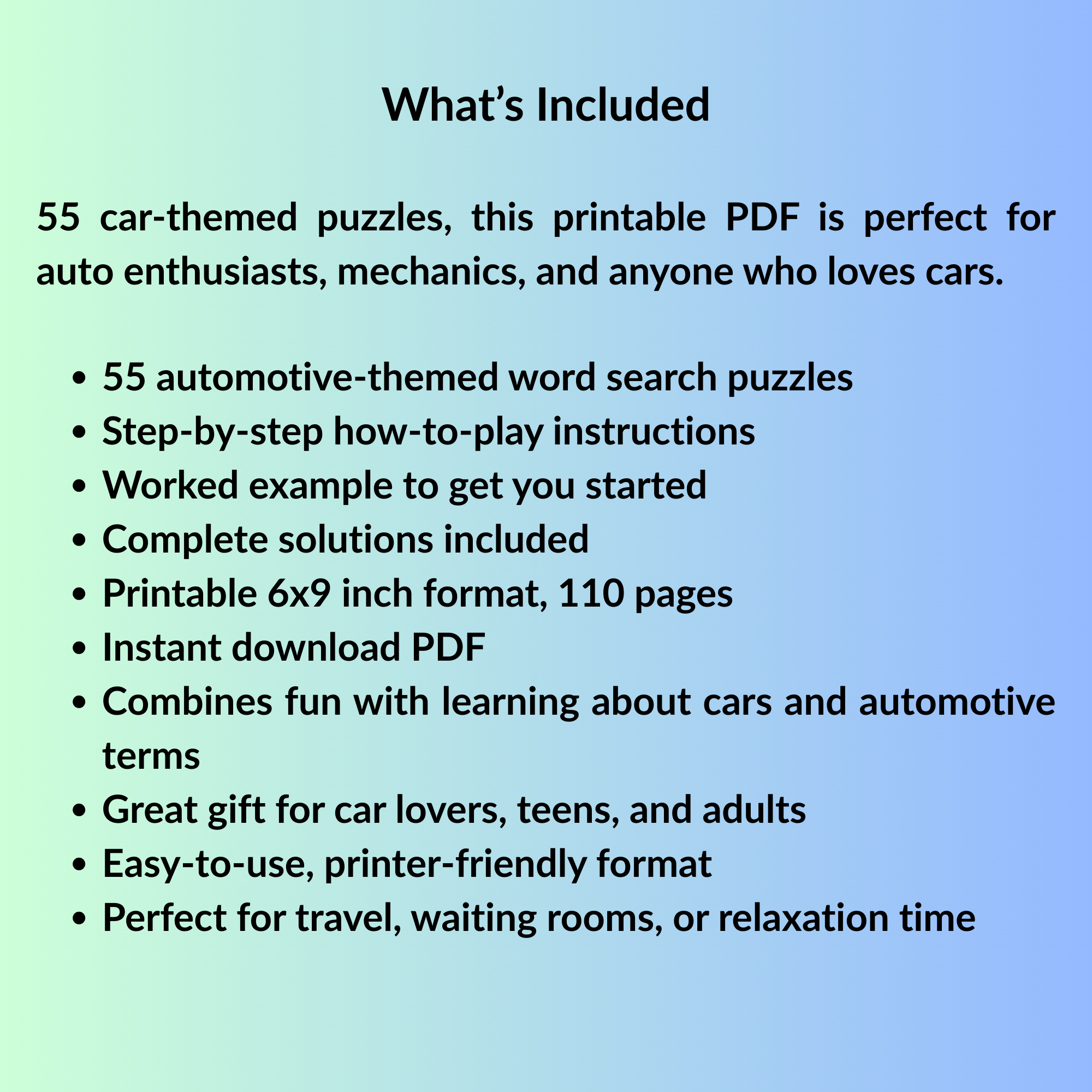 Automotive Word Search (55 Puzzles, Printable PDF, 6x9)