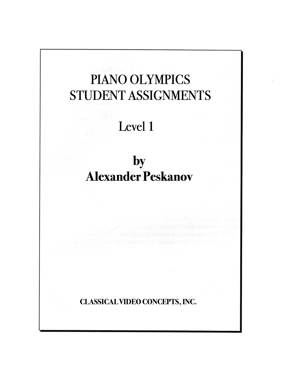Piano Olympics Student Assignments I (Digital)